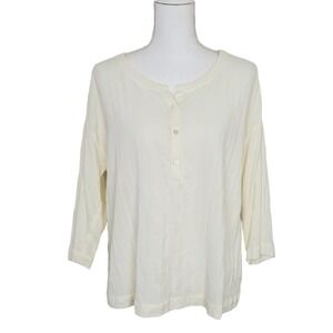 J. Jill Pure Jill Blouse Sz S Petite Ivory Cotton Gauzey 3/4 Sleeve Top
